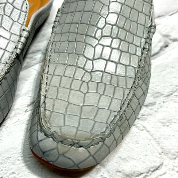 Born Capricorn Mules Croc Embossed Leather Slip-on Loafers - Gray/Grey - Size 10 - Picture 13 of 14